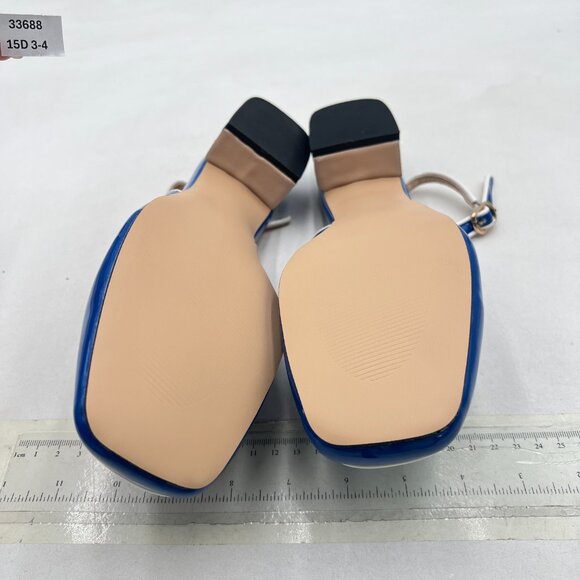 YDN Chain Royal Blue Square Toe Block Low Heels Slingback Formal Loafer Pumps - Picture 7 of 8